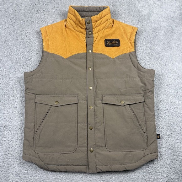 Howler Bros Vest Men Small Gray Mustard Western Yoke Puffer Rounder Primaloft